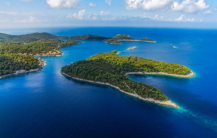 Aerial view of National park on island Mljet
