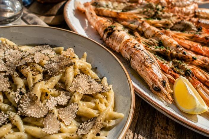 Istrian pasta with truffles and grilled scampi